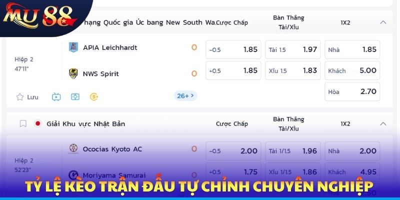 Tỷ lệ kèo trận đấu tự chỉnh chuyên nghiệp
